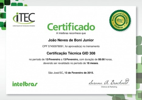 Certificação Tecnica GID 308